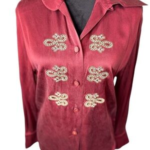 Laurel Red Embellished Long Sleeve Button Down Shirt made Germany